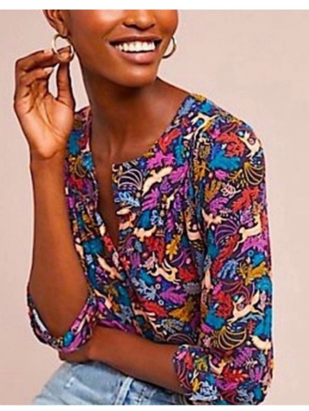 Anthro Animal Print Woodland Blouse